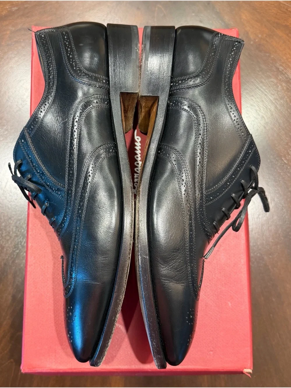 Salvatore Ferragamo Tramezza Black Leather Brogue Oxfords size 10D